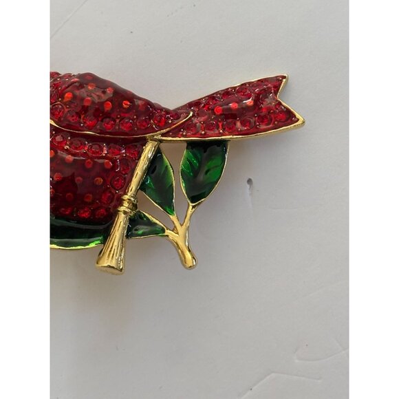 Red Cardinal Bird Brooch Enamel Rhinestone Pin Costume Jewelry - Picture 3 of 5